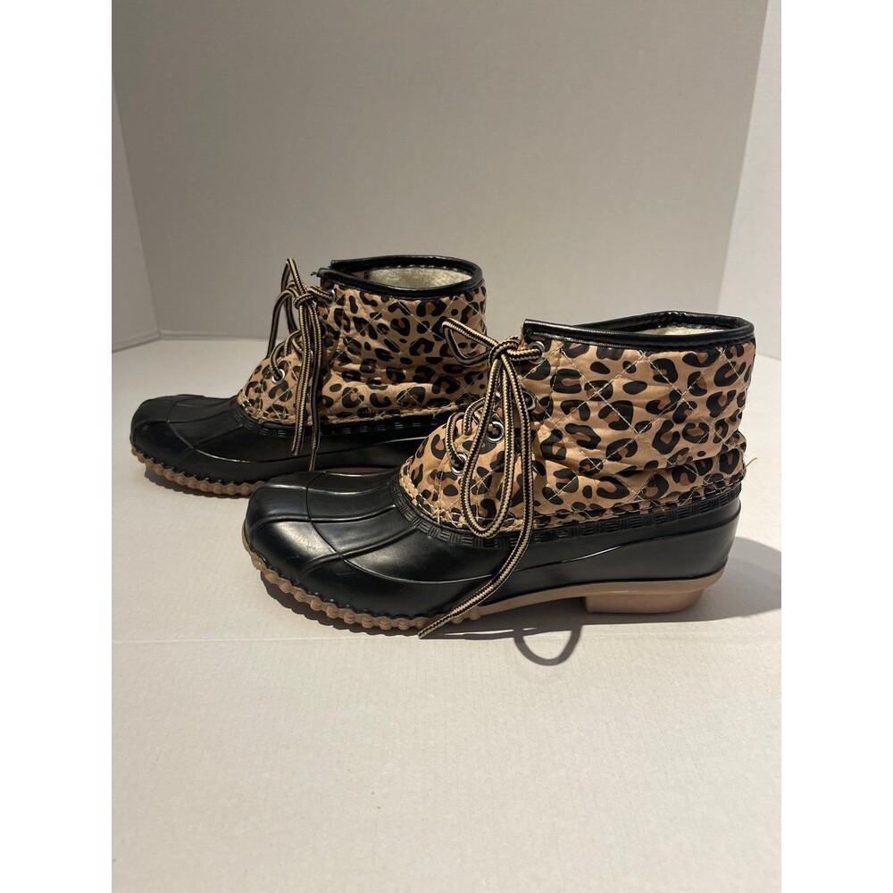 Magellan Insulated Leopard Print and Black Duck/Rain Boots Size 6B - Picture 3 of 11